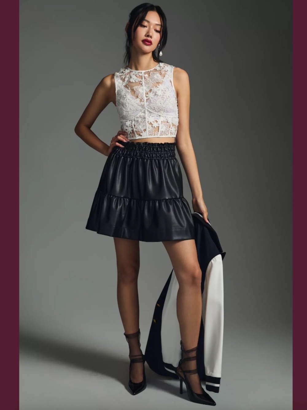 $120 NWT Anthropologie The Somerset Mini Skirt Faux Leather Edition Black Small